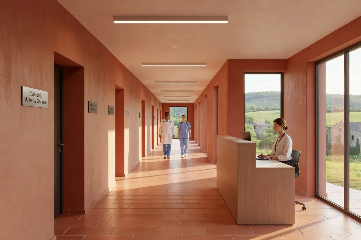 Couloir lumineux d'une MSP rurale en Aveyron