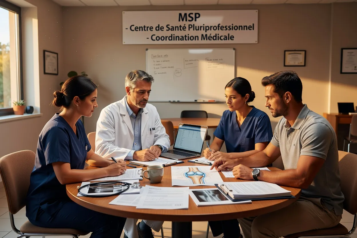 Réunion de coordination pluriprofessionnelle dans une MSP