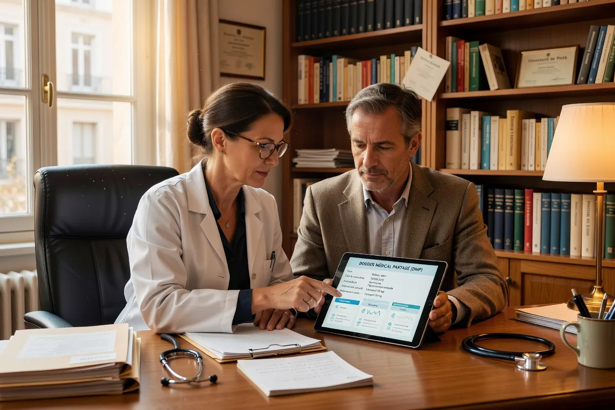 Patient consultant son dossier médical partagé sur tablette