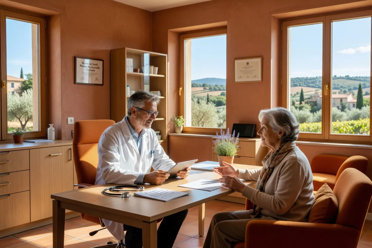 Médecin de famille en consultation avec patient dans une MSP occitane