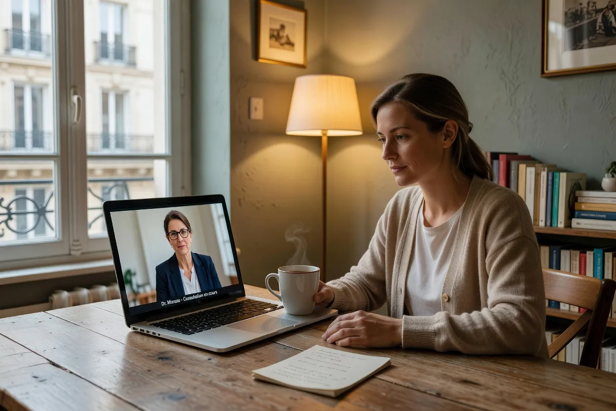 Patient en téléconsultation vidéo avec son médecin depuis son domicile